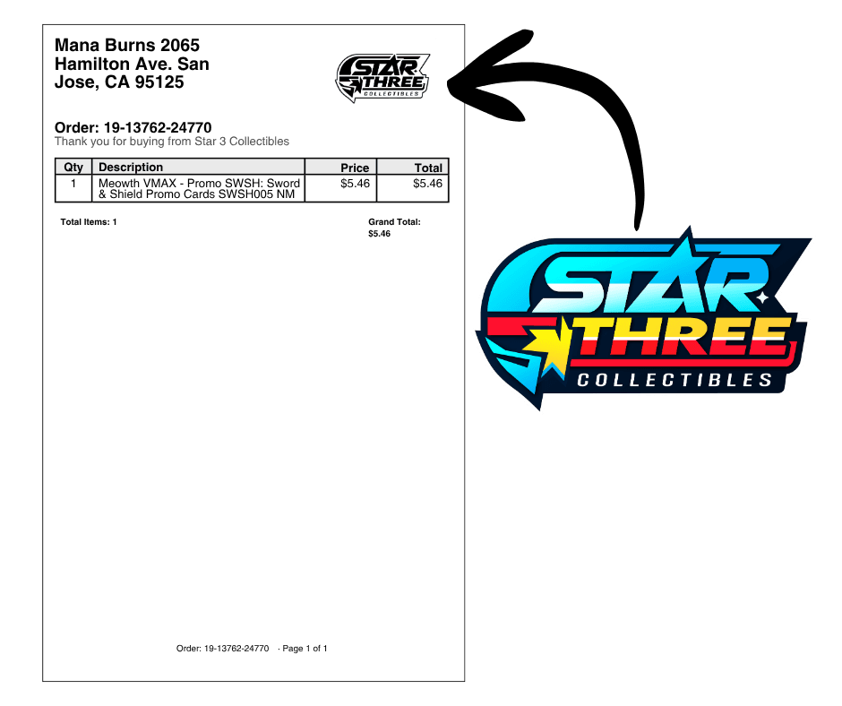 Example of a QuickShip packing slip with branding and order details