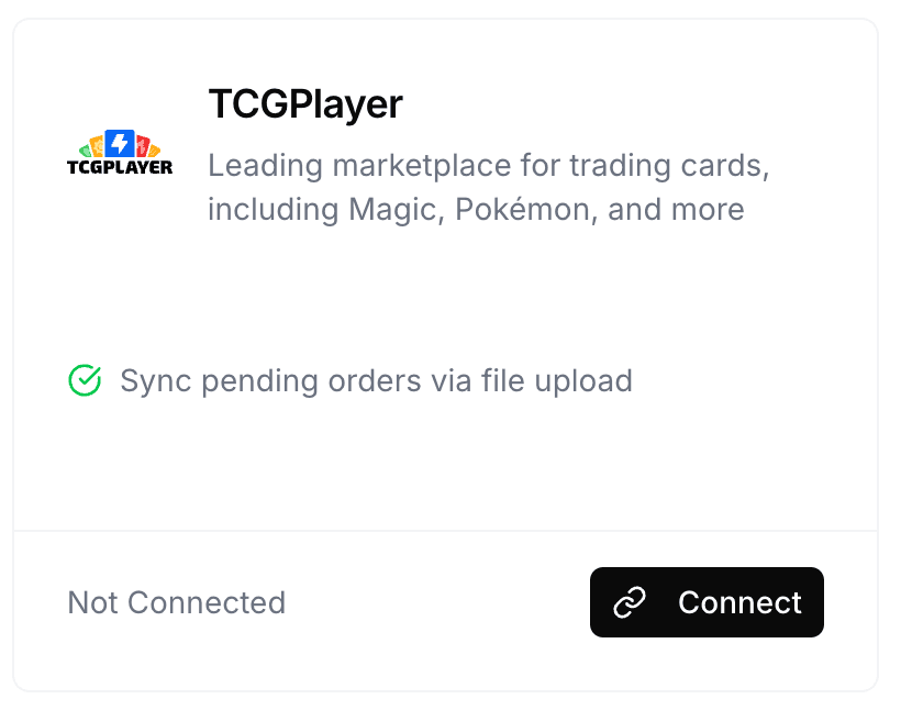 TCGplayer connected card in Quick Ship showing store name and logo