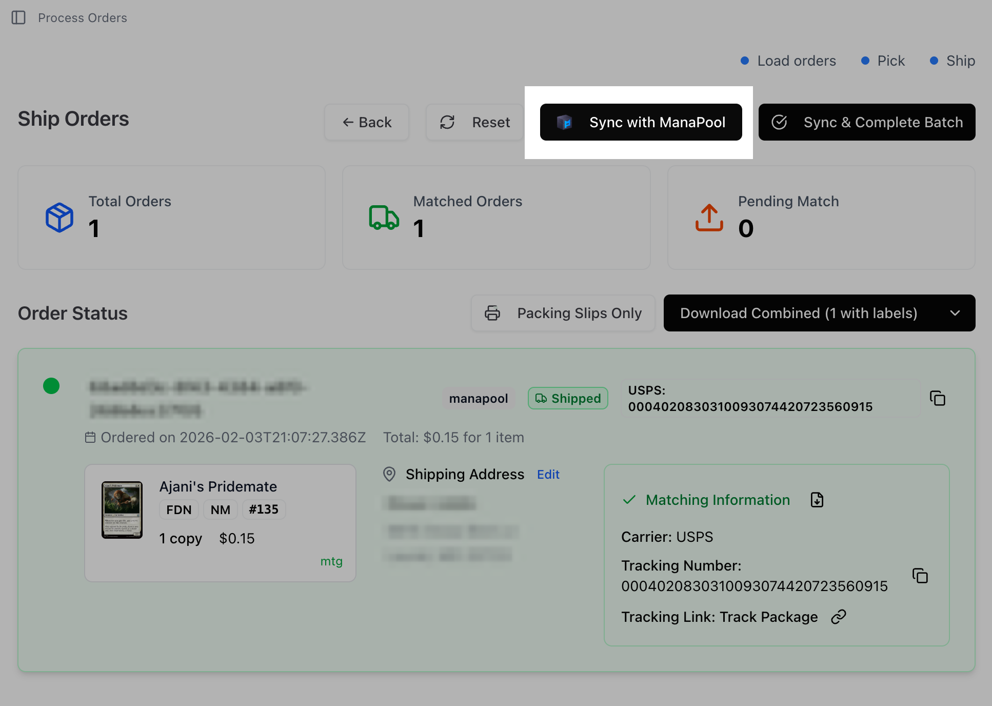 Sync shipping with ManaPool